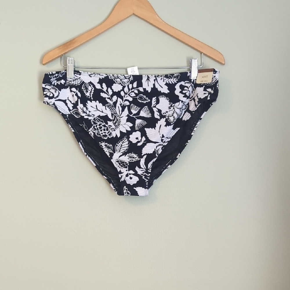 NWT Artesands Monet Mid Rise Floral Black and White Bikini Bottom, US 14